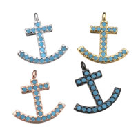 Cubic Zirconia Micro Pave Brass Pendant, Anchor, plated, nautical pattern & micro pave cubic zirconia, more colors for choice, nickel, lead & cadmium free, 14x14x2mm, Hole:Approx 1mm, 20PCs/Lot, Sold By Lot