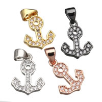 Cubic Zirconia Micro Pave Brass Pendant, Anchor, plated, nautical pattern & micro pave cubic zirconia, more colors for choice, nickel, lead & cadmium free, 11x15x2mm, Hole:Approx 3x4mm, 20PCs/Lot, Sold By Lot