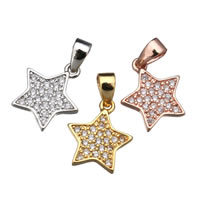 Cubic Zirconia Micro Pave Brass Pendant, Star, plated, micro pave cubic zirconia, more colors for choice, nickel, lead & cadmium free, 10x11.50x12mm, Hole:Approx 3x4mm, 20PCs/Lot, Sold By Lot