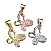 Cubic Zirconia Micro Pave Brass Pendant, Butterfly, plated, micro pave cubic zirconia, more colors for choice, nickel, lead & cadmium free, 13x16x2mm, Hole:Approx 3x4mm, 20PCs/Lot, Sold By Lot