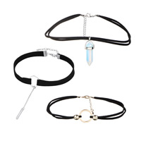 Velvet Choker Velveteen Cord with Lace & Sea Opal & Zinc Alloy plated Length Approx 12.6 Inch Sold By Set
