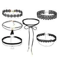 Velvet Choker Velveteen Cord with Lace & Zinc Alloy plated Length Approx 12.6-62 Inch Sold By Set
