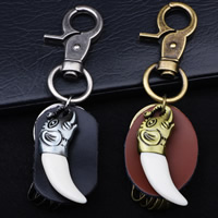 Bag Purse Charms Keyrings Keychains Zinc Alloy with Cowhide & Resin Wolf Tooth plated for man nickel lead & cadmium free Sold By Strand