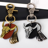 Bag Purse Charms Keyrings Keychains, Tibetan Style, with Cowhide, Bull, plated, for man, more colors for choice, nickel, lead & cadmium free, 40x120mm, Sold By Strand
