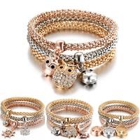 Zinc Alloy Bracelet Set brass post pin plated charm bracelet & lantern chain & for woman & with rhinestone nickel lead & cadmium free 6mm Length Approx 7.4 Inch Sold By Set