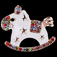 Enamel Brooch, Tibetan Style, Horse, gold color plated, for woman & with rhinestone, nickel, lead & cadmium free, 43x36mm, 3PCs/Lot, Sold By Lot