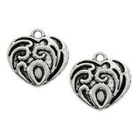 Tibetan Style Heart Pendants, antique silver color plated, lead & cadmium free, 16x17x2mm, Hole:Approx 2mm, 200PCs/Bag, Sold By Bag