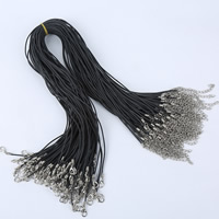 Fashion halskæde ledning, Silicone, zinklegering karabinlås, med 5cm extender kæde, platin farve forgyldt, sort, 2mm, Længde Ca. 16.5 inch, 100Strands/Bag, Solgt af Bag
