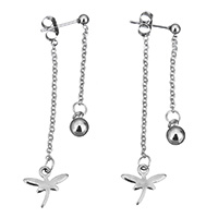Stainless Steel Split Earring, Dragonfly, for woman, original color, 11.5x10.5x1mm, 5x8x5mm, 36mm, 55mm, Sold By Pair