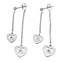 Stainless Steel Split Earring Heart for woman & with rhinestone original color  38mm 58mm Sold By Pair