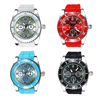 Unisex Wrist Watch, Tibetan Style, with Glass & Silicone, platinum color plated, more colors for choice, 40mm, Length:Approx 9.5 Inch, Sold By PC