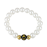 Wrist Mala, Resin Pearl, with Black Agate & Stainless Steel, gold color plated, for woman & gold accent, 9.5x10.5x10.5mm, 6x8x8mm, 9.5x10x10mm, Sold Per Approx 7 Inch Strand