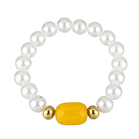 Resin Armbånd, harpiks pearl, med bivoks & Resin & Stainless Steel, guldfarve belagt, for kvinde, 18x13x13mm, 6x8x8mm, 9.5x10x10mm, Solgt Per Ca. 7 inch Strand