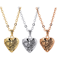 Fashion Locket Necklace, Brass, Heart, plated, with photo locket & with heart pattern & oval chain & with flower pattern & for woman & blacken, more colors for choice, nickel, lead & cadmium free, 14x13mm, Sold Per Approx 15.7 Inch Strand