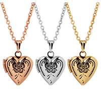 Fashion Locket Necklace Brass Heart plated with photo locket & with heart pattern & oval chain & for woman & blacken nickel lead & cadmium free 13mm Sold Per Approx 15.7 Inch Strand