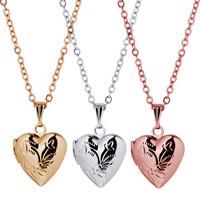 Fashion Locket Necklace Brass Heart plated with photo locket & oval chain & for woman nickel lead & cadmium free Sold Per Approx 15.7 Inch Strand