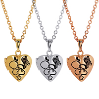 Fashion Locket Necklace, Brass, Heart, plated, with photo locket & oval chain & with flower pattern & for woman & blacken, more colors for choice, nickel, lead & cadmium free, 13mm, Sold Per Approx 15.7 Inch Strand