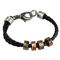 Unisex Bracelet, Cowhide, with Tibetan Style, plated, 2-strand, nickel, lead & cadmium free, Sold Per Approx 7.8 Inch Strand