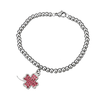 Stainless Steel Jewelry Bracelet, with Rhinestone Clay Pave, Four Leaf Clover, charm bracelet & for woman, original color, 19x18x2.5mm, 3x4x4mm, Sold Per Approx 6 Inch Strand