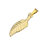 Bijoux pendentifs en acier inoxydable , feuille, Placage de couleur d'or, 8.50x26x2.50mm, Trou:Environ 3x6mm, Vendu par PC