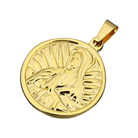 Bijoux pendentifs en acier inoxydable , Plat rond, Placage de couleur d'or, 29.50x34x4mm, Trou:Environ 4.5x7mm, Vendu par PC