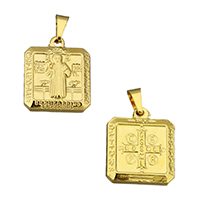 Stainless Steel Pendants, Square, gold color plated, with letter pattern, 15x18x3.50mm, Hole:Approx 3.5x5mm, Sold By PC