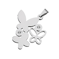 Stainless Steel Animal Pendants, Butterfly, with rhinestone, original color, 26x32.50x2.50mm, Hole:Approx 3.5x5.5mm, Sold By PC