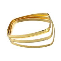Stainless Steel Bangle, Rectangle, gold color plated, for woman, 6.50x2mm, Inner Diameter:Approx 69x56mm, Length:Approx 8.5 Inch, 3PCs/Set, Sold By Set