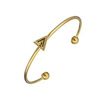 acier inoxydable bracelet manchette, triangle, Placage de couleur d'or, pour femme, 10x10x10mm, 2.5mm, 8mm, Diamètre intérieur:Environ 66x55mm, Longueur:Environ 6 pouce, Vendu par PC
