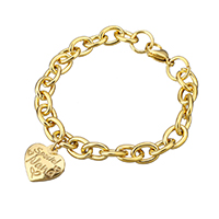 Stainless Steel Jewelry Bracelet, with 1lnch extender chain, Heart, gold color plated, charm bracelet & oval chain & with letter pattern & for woman, 16.5x16x4mm, 11x8x2mm, Sold Per Approx 7 Inch Strand