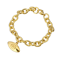 Bracelet Evil Eye bijoux, acier inoxydable, avec 1lnch chaînes de rallonge, Mauvais œil, Placage de couleur d'or, bracelet à breloques & chaîne ovale & pour femme, 22x14x3.5mm, 11x8x2mm, Vendu par Environ 7 pouce brin