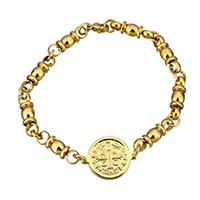 Bijoux bracelet en acier inoxydable, Plat rond, Placage de couleur d'or, avec le motif de lettre & pour femme, 23x17.5x2mm, 20x6x6mm, Vendu par Environ 8 pouce brin