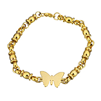 Bijoux bracelet en acier inoxydable, papillon, Placage de couleur d'or, pour femme, 19.5x15x1.5mm, 20x6x6mm, Vendu par Environ 8 pouce brin