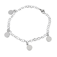 Stainless Steel Jewelry Bracelet, Flat Round, charm bracelet & round link chain & for woman, original color, 8x11x1mm, 4x4x0.5mm, Sold Per Approx 8 Inch Strand