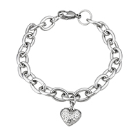 Stainless Steel Jewelry Bracelet Heart charm bracelet & oval chain & for woman & hammered original color  Sold Per Approx 7 Inch Strand