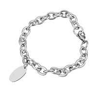 Bijoux bracelet en acier inoxydable, ovale plat, bracelet à breloques & chaîne ovale & pour femme, couleur originale, 10x20x1.5mm, 11x8x2mm, Vendu par Environ 8.5 pouce brin