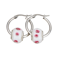 Stainless Steel Hoop Earring, with Lampwork, 23.5x25x2mm, 11x13.5x13.5mm, Sold By Pair