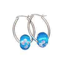 Stainless Steel Hoop Earring, with Lampwork, 21x33.5x2mm, 9.5x14x14mm, Sold By Pair