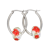 Stainless Steel Hoop Earring, with Lampwork, 21x33x2mm, 8.5x14x14mm, Sold By Pair