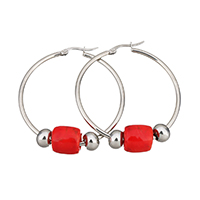 Stainless Steel Hoop Earring, with Lampwork, 44x47x2mm, 12x11x11mm, 6x8x8mm, Sold By Pair