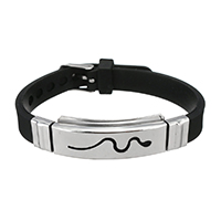 Bracelet homme, silicone, avec acier inoxydable, pour homme, noire, 10mm, Vendu par Environ 8.6 pouce brin