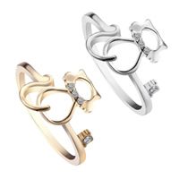 Zinc Alloy Tail Finger Ring Cat plated for woman & with rhinestone lead & cadmium free 15-16mm US Ring Sold By PC