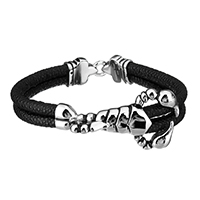 Men Bracelet, Cowhide, with Stainless Steel, Scorpion, for man & blacken, 53x28x17mm, 39x15x11mm, 11x5mm, Sold Per Approx 9 Inch Strand