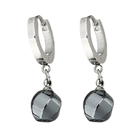 Huggie Hoop Drop Earring Stainless Steel with Non Magnetic Hematite faceted 28mm Sold By Pair