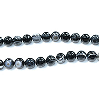 Natürliche Streifen Achat Perlen, rund, verschiedene Größen vorhanden, schwarz, Bohrung:ca. 0.5-1.5mm, Länge:ca. 15.5 ZollInch, verkauft von Menge