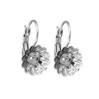 Stainless Steel Lever Back Earring Component, Flower, original color, 10.50x18x13mm, Inner Diameter:Approx 4mm, 50Pairs/Lot, Sold By Lot