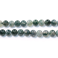 Naturlige Moss agat perler, Moss Agate, Runde, forskellig størrelse for valg, Hole:Ca. 0.5-1.5mm, Længde Ca. 15.5 inch, Solgt af Lot