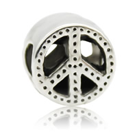 Zinc Alloy European Beads Peace Logo antique silver color plated without troll & hollow lead & cadmium free Approx 4-4.5mm Sold By PC