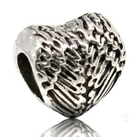 Zinc Alloy European perler, Heart, antik sølv farve forgyldt, uden trold, bly & cadmium fri, 8x10mm, Hole:Ca. 4-4.5mm, Solgt af PC