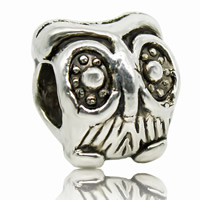 Zinc Alloy European perler, Owl, antik sølv farve forgyldt, uden trold, bly & cadmium fri, 10x12mm, Hole:Ca. 4-4.5mm, Solgt af PC
